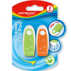 Keyroad Radír, PVC mentes 2 db/bliszter Fun Pod vegyes színek (KR970225) (KR970225)