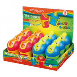 Keyroad Hegyező 2 lyukú tartályos, fedeles, ceruzahegy gömbölyítő 12 db/display Colour Special vegyes színek (KR971525) (KR971525)