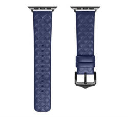 Hoco WA18 pótszíj (egyedi méret, kicsi, szilikon, bőr hatású, állítható, 3D rombusz) SÖTÉTKÉK Apple Watch Series 10 42mm / Watch Series 9