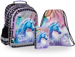 DERFORM Unikornisos iskolatáska szett felszerelt kihajtható tolltartóval - Born to be a unicorn (PL15BJR15-2-szett)