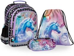 DERFORM Unikornisos iskolatáska szett ovális tolltartóval - Born to be a unicorn (PL15BJR15-3-szett)