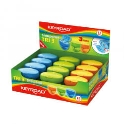 Keyroad Hegyező 3 lyukú tartályos, fedeles 12 db/display Tris vegyes színek (KR971431) (KR971431)