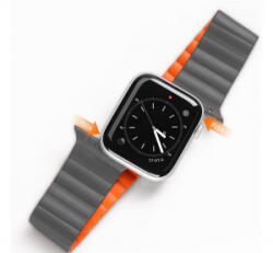 Dux Ducis pótszíj (egyedi méret, nagy, szilikon, bőr hatású, mágneses) SÖTÉTSZÜRKE/NARANCSSÁRGA Apple Watch Series 10 46mm / Watch Ultra 2