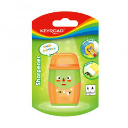 Keyroad Hegyező, 2 lyukú, radírral, 1 db/bliszter, 2in1, vegyes színek (KR972118)