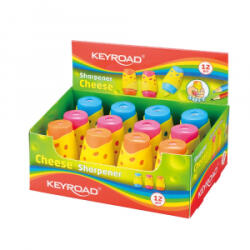Keyroad Hegyező 2 lyukú tartályos, fedeles 12 db/display Cheese vegyes színek (KR971159)