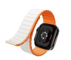 Hoco AS102 pótszíj (egyedi méret, kicsi, szilikon, 3D, mágneses) FEHÉR/NARANCSSÁRGA Apple Watch Series 10 42mm / Watch Series 8 41mm / Watch