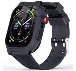 SHELLBOX műanyag keret (szilikon szíj, erős ütésállóság, IP68 vízálló + kijelzővédő üveg) SÖTÉTKÉK Apple Watch Series 9 41mm /