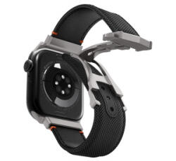 Spigen CLASSIC FIT pótszíj (egyedi méret, nagy, textil, állítható, pillangó csat) FEKETE Apple Watch Series 5 44mm / Watch Series 4 44mm /