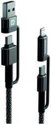 SWISSTEN 74501101 Kevlar 4in1 USB Type-A / USB Type-C apa - USB Type-C / Lightning apa Adat és töltő kábel - Fekete (1.5m) (8595217481367) (8595217481367)