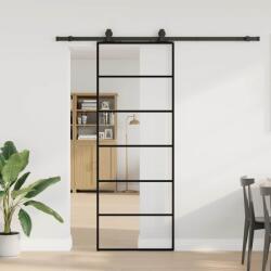vidaXL fekete ESG üveg tolóajtó fémszerelvény-szettel 76x205 cm (3375847)