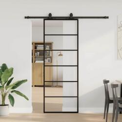vidaXL fekete ESG üveg tolóajtó fémszerelvény-szettel 76x205 cm (3375787)
