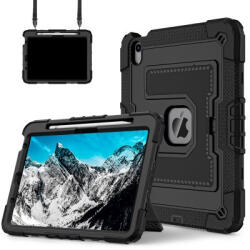 Apple iPad Air 2020, Air 4, Air 2022, Air 5, Air 11 2024, Air 11 2025 Dual Color Robot fliptok, stylus kivágással, fekete