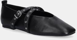 Tommy Jeans bőr balerina cipő TJW LEATHER MARYJANE BALLERINA - fekete Női 40