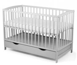 Kidizi Patut din lemn masiv cu sertar si capac 120x60 cm Kidizi Orella gri, reglabil pe 3 nivele, certificat EN71 (5949551915249)