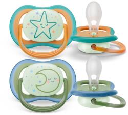 Philips Ultra Air Nighttime szilikon játszócumi 18 hó+, 2 db-os - Zöld/narancs csillag és hold