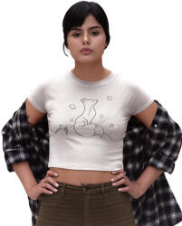  Mintás női crop top - Róka - Fehér