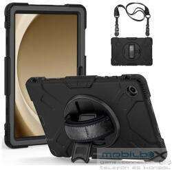Samsung Tab A9 Plus (11.0) SM-X210 / X215 / X216B, Műanyag hátlap védőtok, szilikon belső, kitámasztóval, kézpánt, vállpánt, Defender, fekete - mobil-box