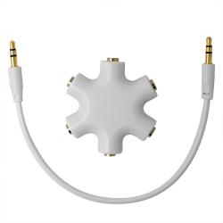 PadForce Adaptor audio PadForce tip splitter pentru casti, 5 conectori Mama de 3.5mm la 1 conector Jack Tata 3.5mm - Alb