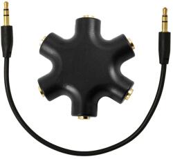 PadForce Adaptor audio PadForce tip splitter pentru casti, 5 conectori Mama de 3.5mm la 1 conector Jack Tata 3.5mm - Negru