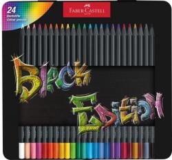 Faber-Castell Creioane colorate triunghiulare black edition cutie metal Faber-Castell, 24 culori/set