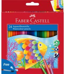 Faber-Castell Creioane colorate hexagonale acuarelă + pensulă Faber-Castell, 24 culori/set
