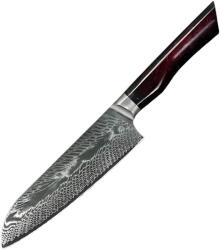 HARAHU Cuțit de bucătărie damasc YO-37404 - Santoku / Roșu / Albastru KP37404
