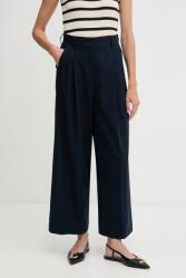 Weekend Max Mara pamut nadrág VETTURA sötétkék, magas derekú széles, 2525136121600 - sötétkék 38