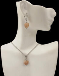  Fazettált szív alakú barack holdkő fülbevaló és medál