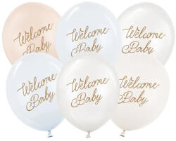Partydeco Mintás lufi 11" 28cm 6db Welcome Baby, Blue Mix (LUFI559418)