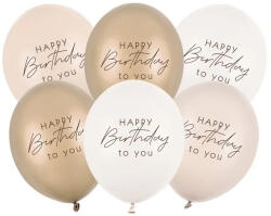 Partydeco Szülinapi latex lufi 11" 28cm 6db Happy Birthday, Bézs Mix (LUFI434884)