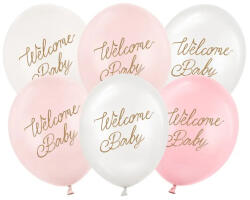 Partydeco Mintás lufi 11" 28cm 6db Welcome Baby, Pink Mix (LUFI804443)