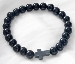  Fekete Obszidián Kereszt (K83) Ásvány Karkötő Csukló átmérő: ~5, 5-6cm