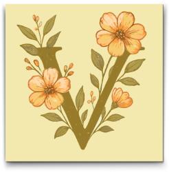  Festés számok szerint - V betű - Virágminta Méret: 50x50cm, Keretezés: Keret nélkül (csak a vászon)