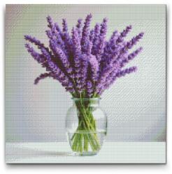  Gyémántszemes kirakó - Levendula váza Méret: 50x50cm, Keretezés: Keret nélkül (csak a vászon), Gyémántok: Kerek