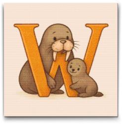  Gyémántszemes kirakó - W betű - Állattal Méret: 50x50cm, Keretezés: Keret nélkül (csak a vászon), Gyémántok: Négyzet alakú