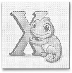 PontPöttyöző - X betű - Állattal Méret: 50x50cm, Keretezés: Kerek keret, Szín: Piros