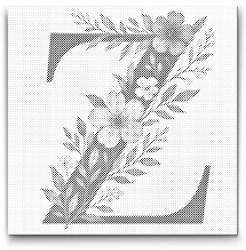 PontPöttyöző - Z betű - Virágminta Méret: 50x50cm, Keretezés: Kerek keret, Szín: Fekete
