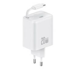 USAMS YC hálózati töltő Type-C aljzat (20W, PD gyorstöltő, GaN + fix, csévélhető Type-C kábel) FEHÉR (CC233TC02) - aqua