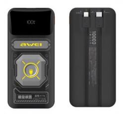 Awei vésztöltő USB+Type-C aljzat (10000mAh, 22.5W, PD gyorstöltő + fix Type-C+lightning kábel) FEKETE (P77K) (P77K)