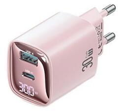 USAMS CC229 hálózati töltő USB+Type-C aljzat (30W, GaN, PD gyorstöltő, LED kijelző) RÓZSASZÍN (CC229TC03) - aqua