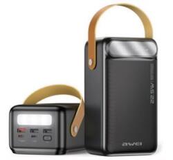 Awei vésztöltő 3 USB+2 Type-C aljzat (60000mAh, 22.5W, PD gyorstöltő, LED kijelző, LED lámpa) FEKETE (P101K) (P101K)