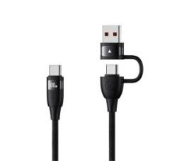 USAMS U85 töltőkábel 2in1 (Type-C/USB - Type-C, 100W, PD gyorstöltő, 120cm) FEKETE (SJ654USB01) (SJ654USB01)