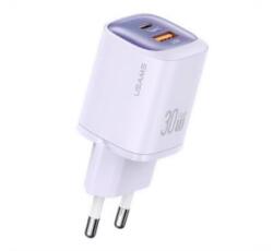 USAMS CC254 hálózati töltő USB+Type-C aljzat (30W, GaN, PD gyorstöltő) LILA (CC254TC03) - aqua