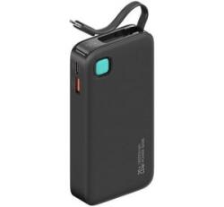 Awei XY vésztöltő USB+Type-C aljzat (10000mAh, 20W, PD gyorstöltő, LED kijelző + fix Type-C kábel) FEKETE (10KCD22401) - aqua