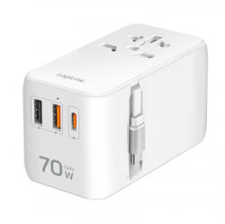 LogiLink Univerzális utazó tápegység, 70 W (PD), 4x csatlakozások + kábel, tűzálló, fehér (PA0357) (PA0357)
