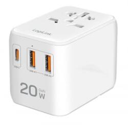 LogiLink Univerzális utazó tápegység, 20 W (PD), 4x csatlakozók, tűzálló, fehér (PA0356) (PA0356)