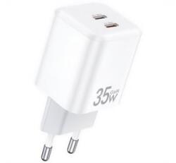 Awei PD65-EU hálózati töltő 2 Type-C aljzat (35W, GaN, PD gyorstöltő) FEHÉR (PD65-EU_W) - aqua