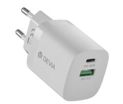 DEVIA SMART hálózati töltő Type-C+USB aljzat (30W, PD gyorstöltő. GaN) FEHÉR (EA307 2) - aqua