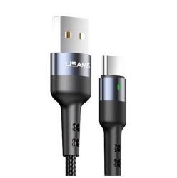 USAMS u26 adatkábel, usb - type-c, 3a, gyorstöltő, 100cm, törésgátló, led jelzés, fekete (SJ313TC01)