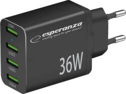 Esperanza Quick Power Charger 4xUSB-A Hálózati gyorstöltő Adapter 36W - Fekete ( )
